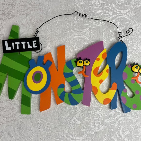 "Little Monsters" Halloween Wood Hanging Sign - Picture 1 of 2